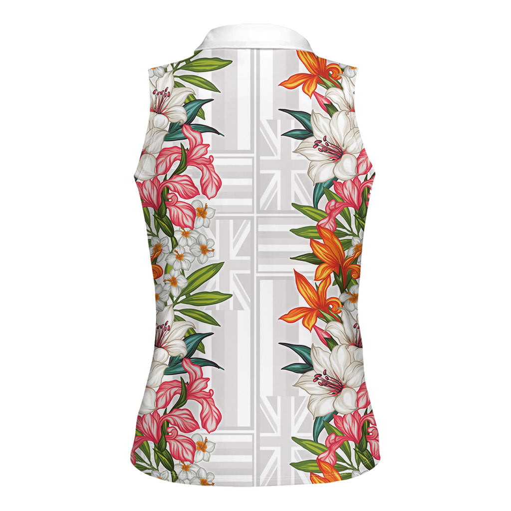 Hawaii Tropical Twist Lei Women Sleeveless Polo Shirt Hawaiian Flag Motif