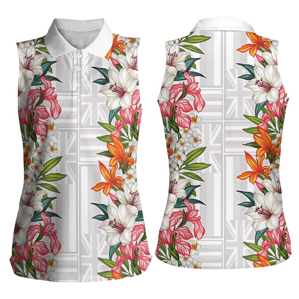 Hawaii Tropical Twist Lei Women Sleeveless Polo Shirt Hawaiian Flag Motif
