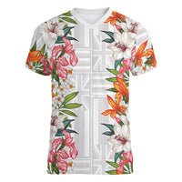 Hawaii Tropical Twist Lei Women V-Neck T-Shirt Hawaiian Flag Motif