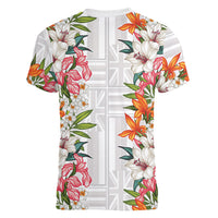 Hawaii Tropical Twist Lei Women V-Neck T-Shirt Hawaiian Flag Motif