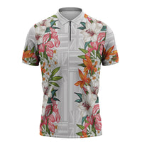 Hawaii Tropical Twist Lei Zipper Polo Shirt Hawaiian Flag Motif