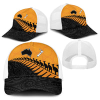 Australia New Zealand Rugby Baseball Net Cap Gold Aboriginal Wallabies and Maori Black Fern - Polynesian Pride