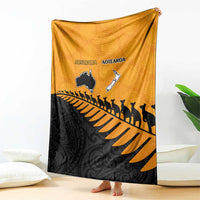 Australia New Zealand Rugby Blanket Gold Aboriginal Wallabies and Maori Black Fern - Polynesian Pride