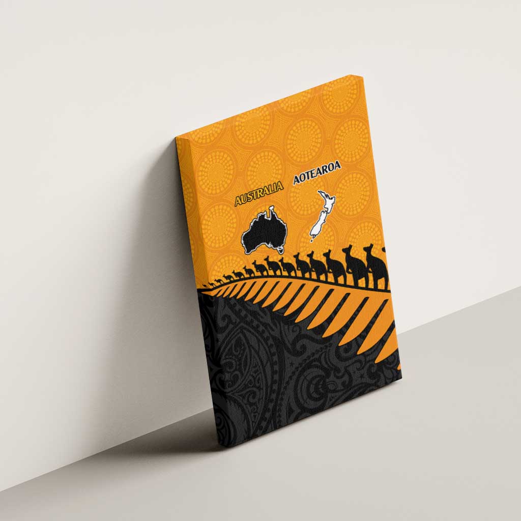 Australia New Zealand Rugby Canvas Wall Art Gold Aboriginal Wallabies and Maori Black Fern - Polynesian Pride