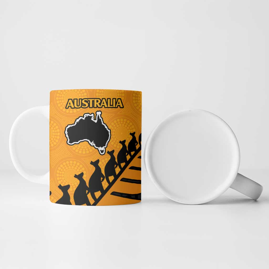 Australia New Zealand Rugby Ceramic Mug Gold Aboriginal Wallabies and Maori Black Fern - Polynesian Pride