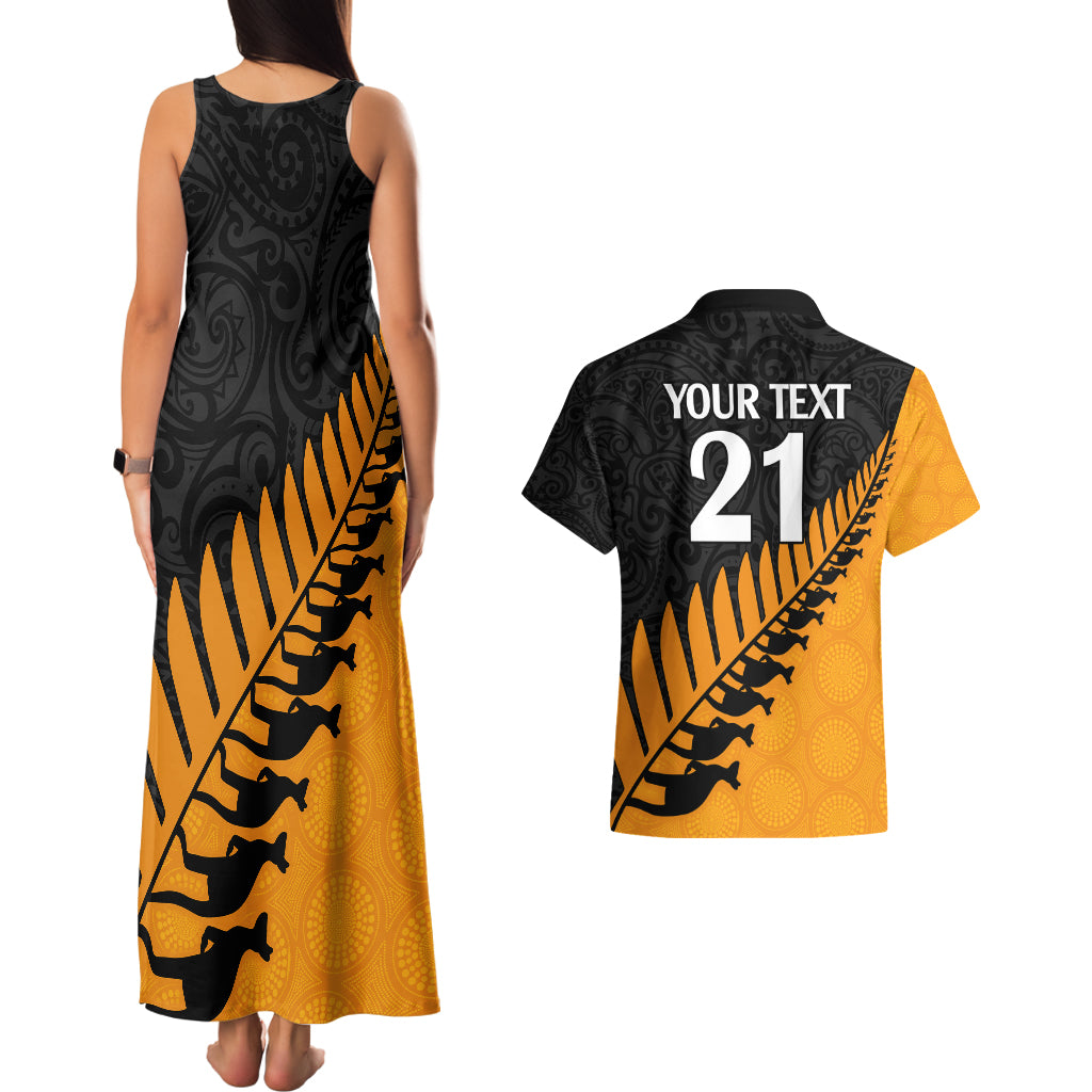 Custom Australia Wallabies and Aotearoa Rugby Couples Matching Tank Maxi Dress And Hawaiian Shirt Kangaroo Black Fern Maori Gold Vibe LT9 - Polynesian Pride