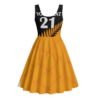 Australia New Zealand Rugby Midi Dress Gold Aboriginal Wallabies and Maori Black Fern - Polynesian Pride