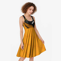 Australia New Zealand Rugby Midi Dress Gold Aboriginal Wallabies and Maori Black Fern - Polynesian Pride