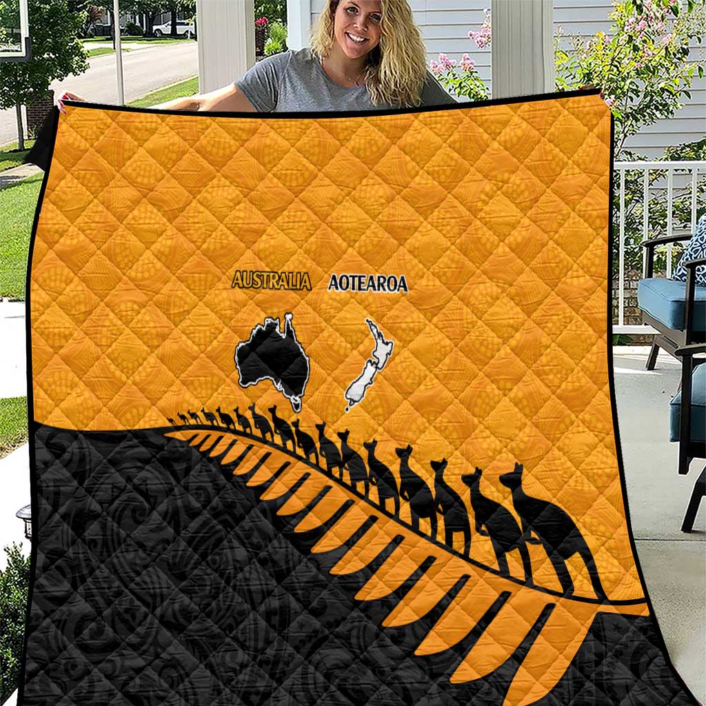 Australia New Zealand Rugby Quilt Gold Aboriginal Wallabies and Maori Black Fern - Polynesian Pride