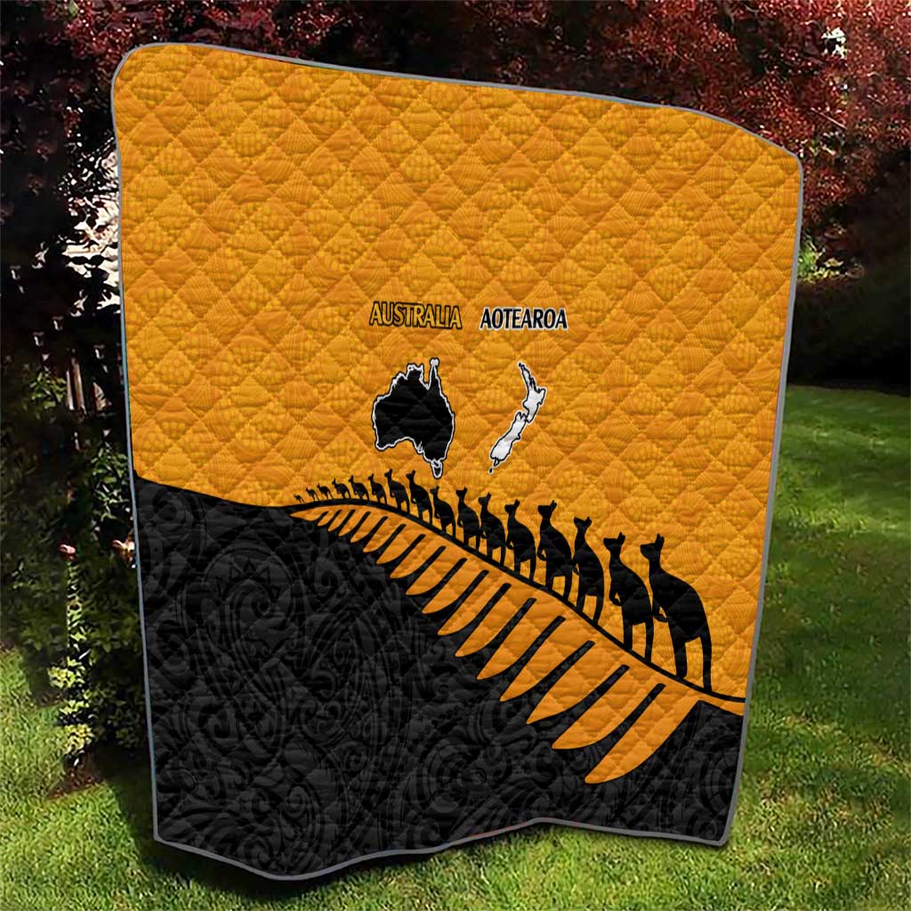 Australia New Zealand Rugby Quilt Gold Aboriginal Wallabies and Maori Black Fern - Polynesian Pride