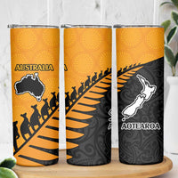Australia New Zealand Rugby Skinny Tumbler Gold Aboriginal Wallabies and Maori Black Fern - Polynesian Pride