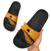 Australia New Zealand Rugby Slide Sandals Gold Aboriginal Wallabies and Maori Black Fern - Polynesian Pride