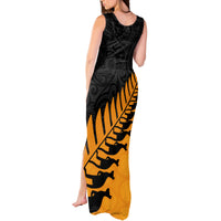 Custom Australia Wallabies and Aotearoa Rugby Tank Maxi Dress Kangaroo Black Fern Maori Gold Vibe LT9 - Polynesian Pride
