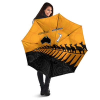 Australia New Zealand Rugby Umbrella Gold Aboriginal Wallabies and Maori Black Fern - Polynesian Pride
