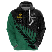 Australia Wallabies and Aotearoa Rugby Hoodie Kangaroo Black Fern Maori Green Vibe LT9 - Polynesian Pride