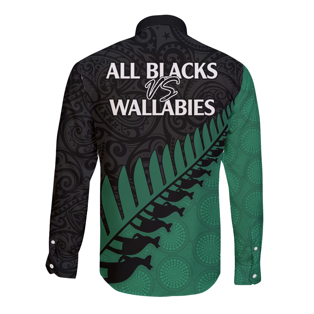 Australia Wallabies and Aotearoa Rugby Long Sleeve Button Shirt Kangaroo Black Fern Maori Green Vibe LT9 - Polynesian Pride