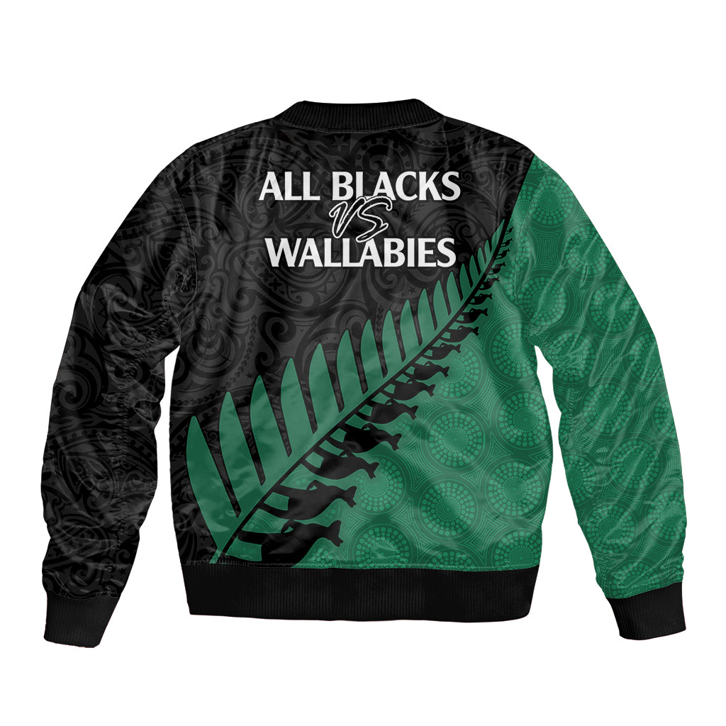 Australia Wallabies and Aotearoa Rugby Sleeve Zip Bomber Jacket Kangaroo Black Fern Maori Green Vibe LT9 - Polynesian Pride