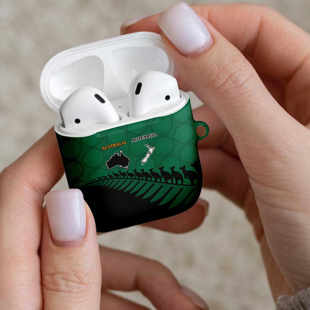 Australia New Zealand Rugby AirPods Case Green Aboriginal Wallabies and Maori Black Fern - Polynesian Pride
