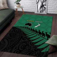 Australia New Zealand Rugby Area Rug Green Aboriginal Wallabies and Maori Black Fern - Polynesian Pride
