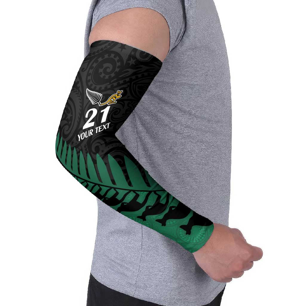 Australia New Zealand Rugby Arm Sleeves Green Aboriginal Wallabies and Maori Black Fern - Polynesian Pride