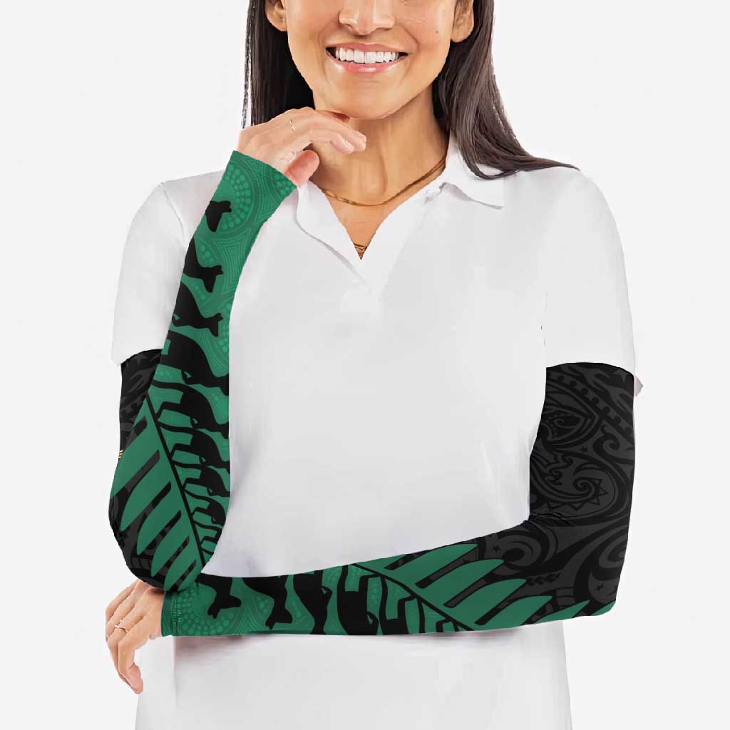 Australia New Zealand Rugby Arm Sleeves Green Aboriginal Wallabies and Maori Black Fern - Polynesian Pride