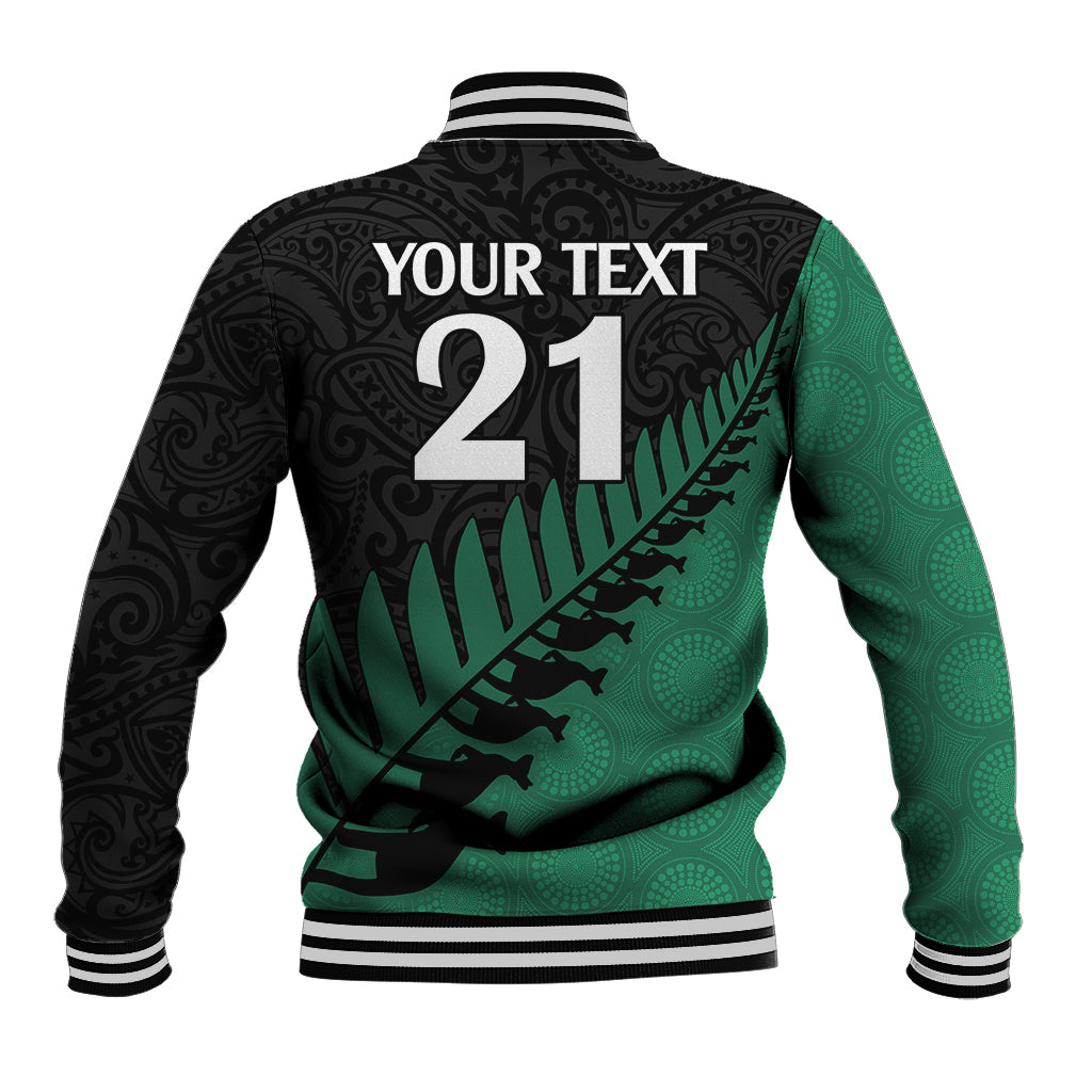 Custom Australia Wallabies and Aotearoa Rugby Baseball Jacket Kangaroo Black Fern Maori Green Vibe LT9 - Polynesian Pride