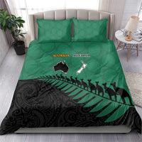 Australia New Zealand Rugby Bedding Set Green Aboriginal Wallabies and Maori Black Fern - Polynesian Pride