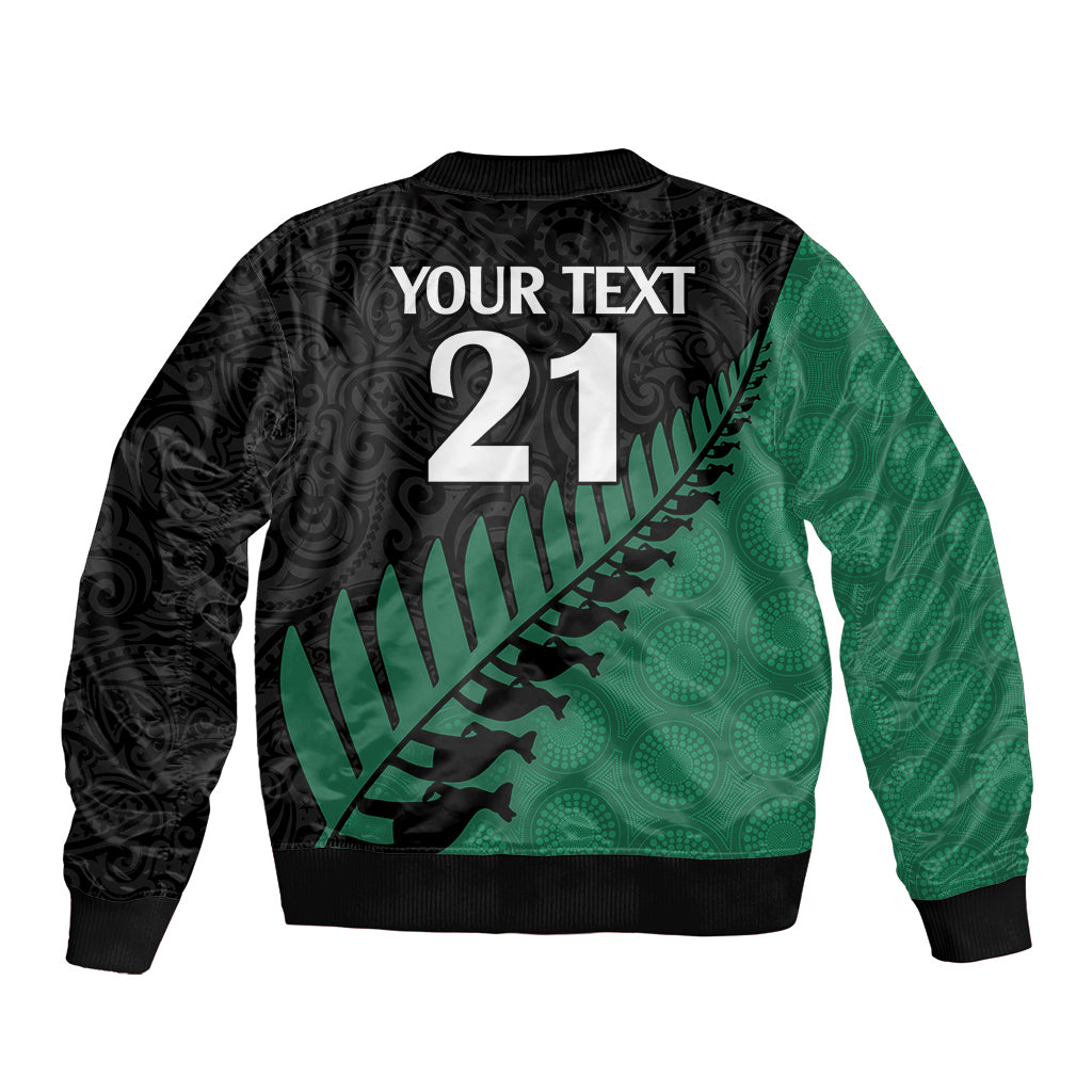 Custom Australia Wallabies and Aotearoa Rugby Bomber Jacket Kangaroo Black Fern Maori Green Vibe LT9 - Polynesian Pride