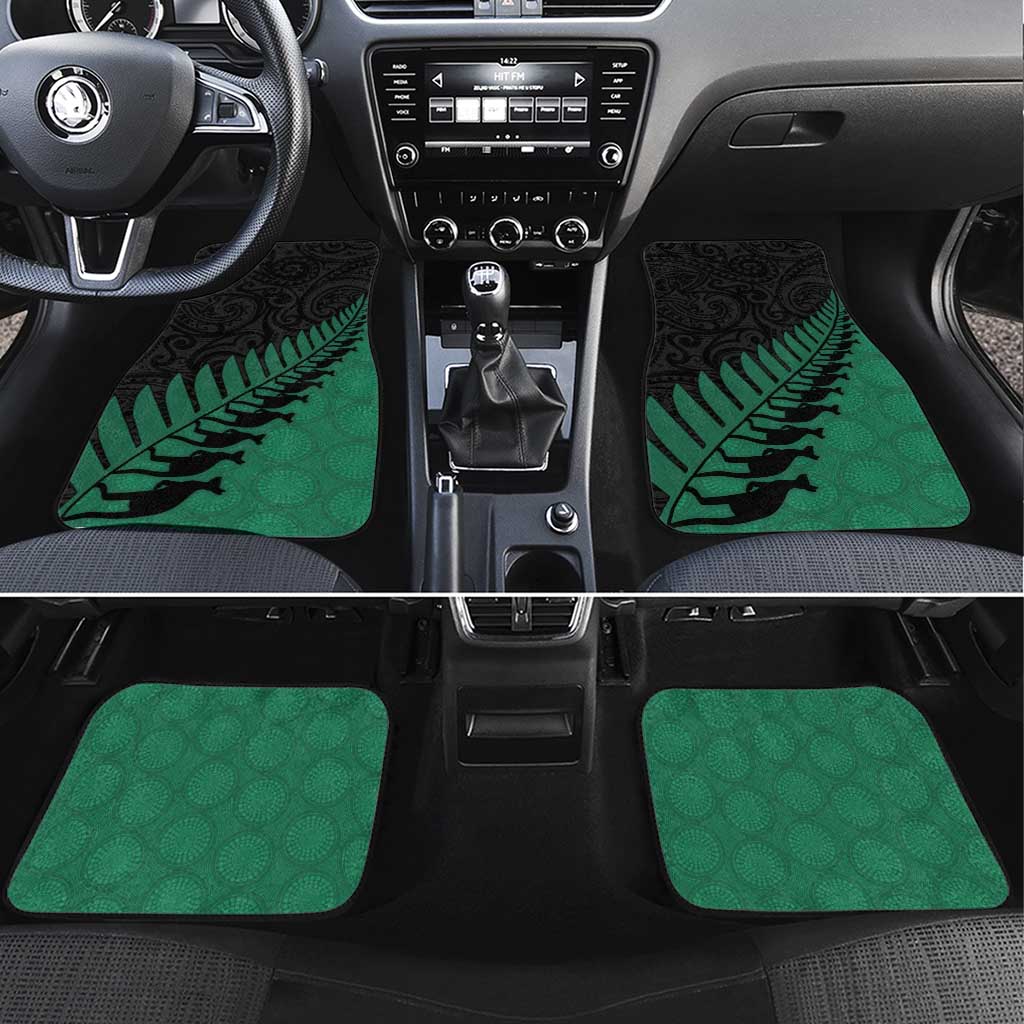 Australia New Zealand Rugby Car Mats Green Aboriginal Wallabies and Maori Black Fern - Polynesian Pride