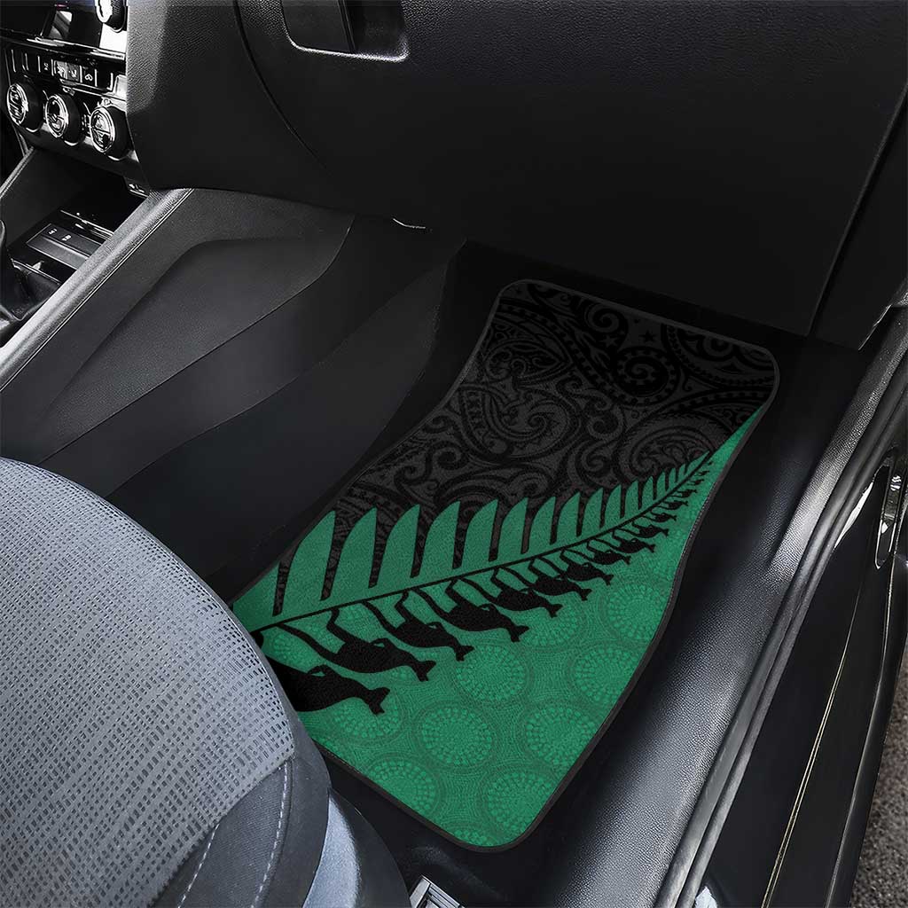 Australia New Zealand Rugby Car Mats Green Aboriginal Wallabies and Maori Black Fern - Polynesian Pride