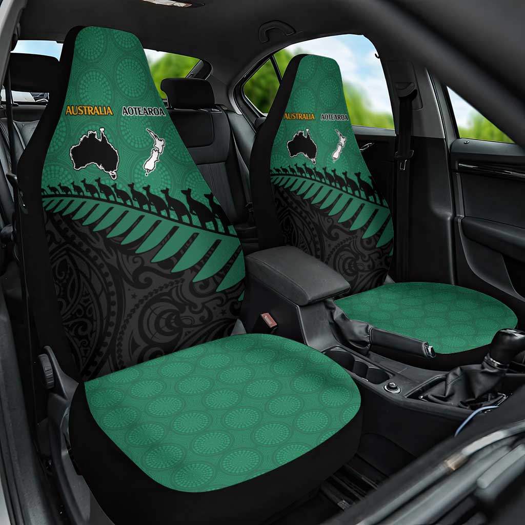 Australia New Zealand Rugby Car Seat Cover Green Aboriginal Wallabies and Maori Black Fern - Polynesian Pride