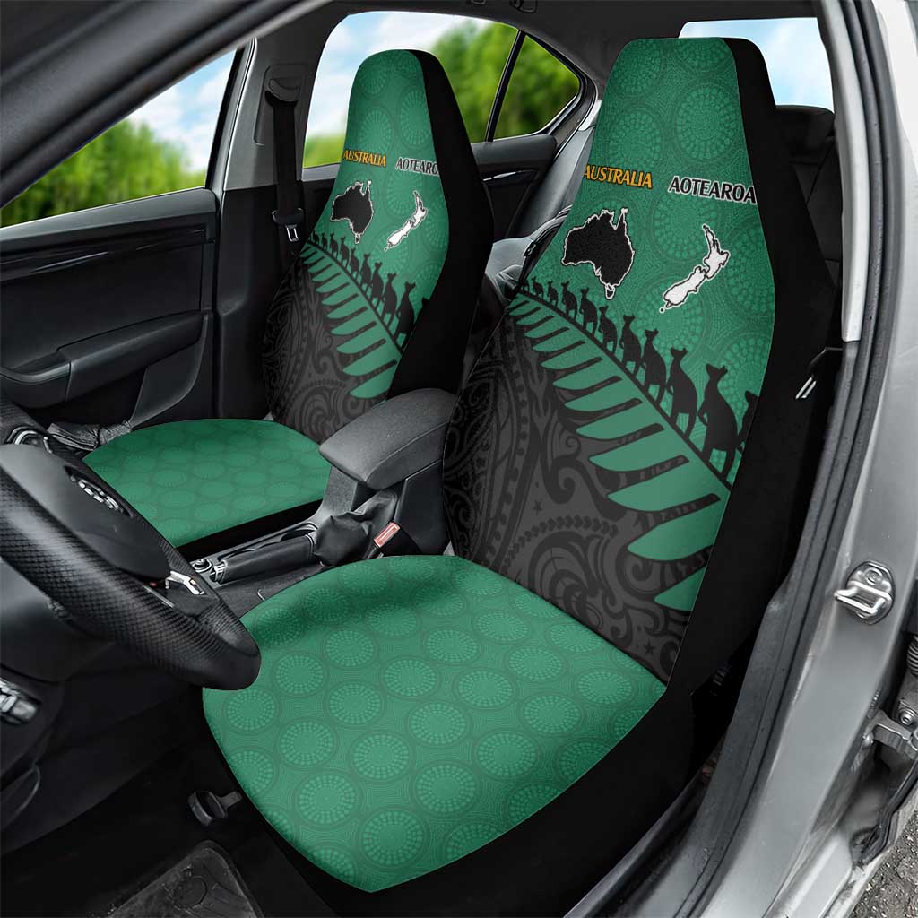 Australia New Zealand Rugby Car Seat Cover Green Aboriginal Wallabies and Maori Black Fern - Polynesian Pride