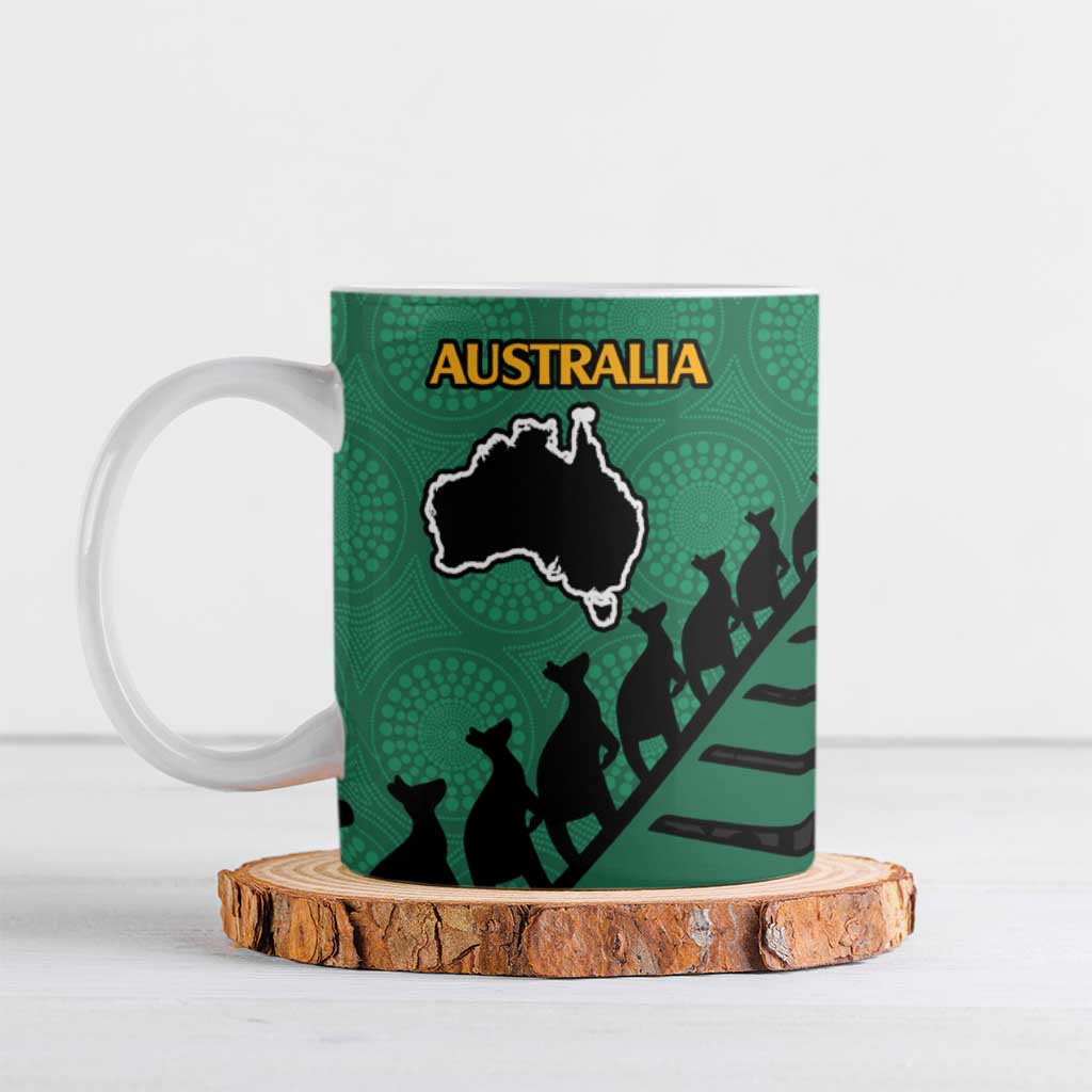 Australia New Zealand Rugby Ceramic Mug Green Aboriginal Wallabies and Maori Black Fern - Polynesian Pride