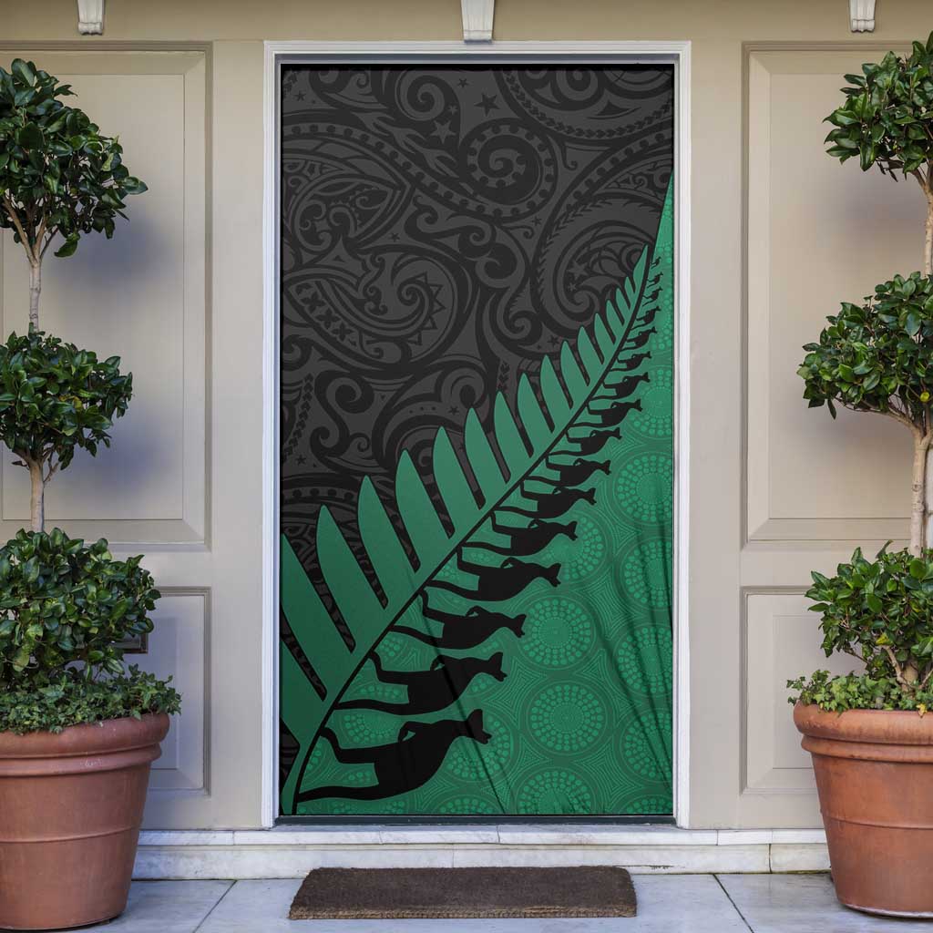 Australia New Zealand Rugby Door Cover Green Aboriginal Wallabies and Maori Black Fern - Polynesian Pride