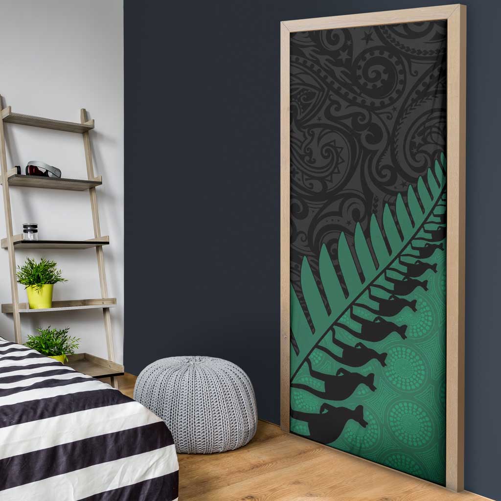 Australia New Zealand Rugby Door Cover Green Aboriginal Wallabies and Maori Black Fern - Polynesian Pride