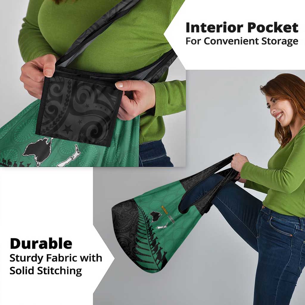 Australia New Zealand Rugby Grocery Bag Green Aboriginal Wallabies and Maori Black Fern - Polynesian Pride