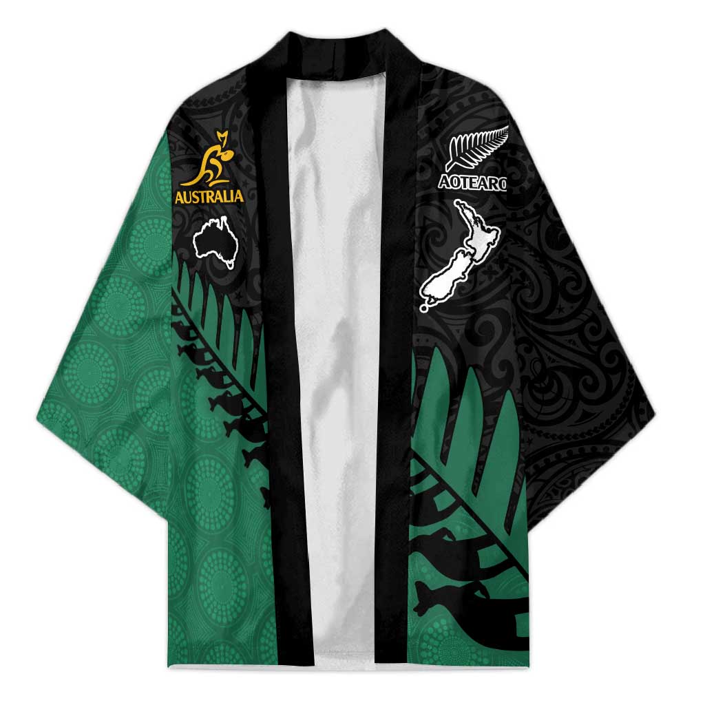 Australia New Zealand Rugby Kimono Green Aboriginal Wallabies and Maori Black Fern - Polynesian Pride