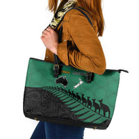 Australia New Zealand Rugby Leather Tote Bag Green Aboriginal Wallabies and Maori Black Fern - Polynesian Pride