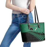 Australia New Zealand Rugby Leather Tote Bag Green Aboriginal Wallabies and Maori Black Fern - Polynesian Pride