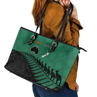 Australia New Zealand Rugby Leather Tote Bag Green Aboriginal Wallabies and Maori Black Fern - Polynesian Pride