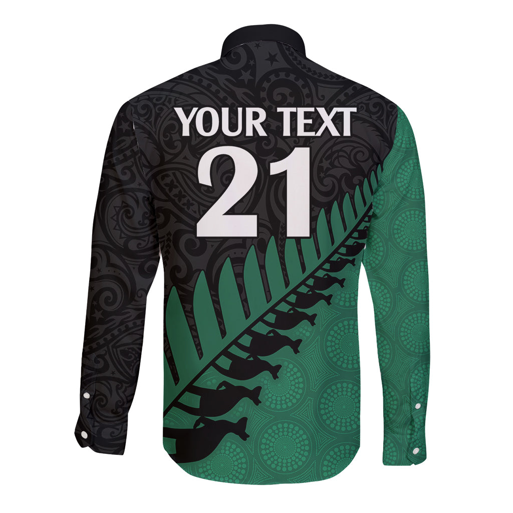 Custom Australia Wallabies and Aotearoa Rugby Long Sleeve Button Shirt Kangaroo Black Fern Maori Green Vibe LT9 - Polynesian Pride