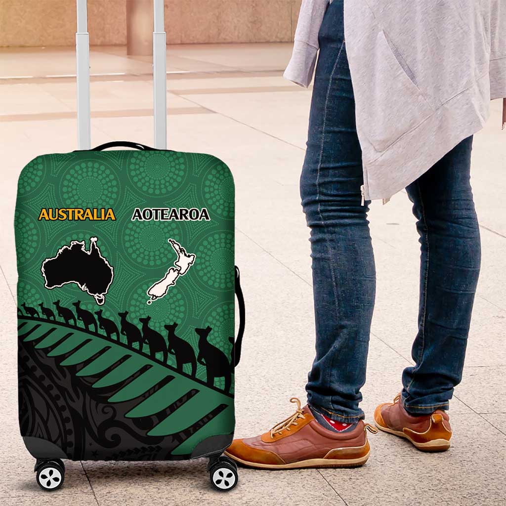 Australia New Zealand Rugby Luggage Cover Green Aboriginal Wallabies and Maori Black Fern - Polynesian Pride