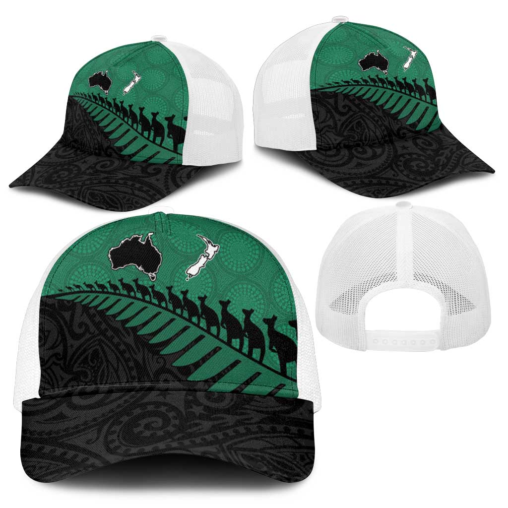 Australia New Zealand Rugby Mesh Trucker Cap Green Aboriginal Wallabies and Maori Black Fern - Polynesian Pride