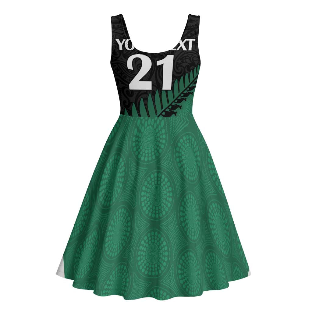 Australia New Zealand Rugby Midi Dress Green Aboriginal Wallabies and Maori Black Fern - Polynesian Pride