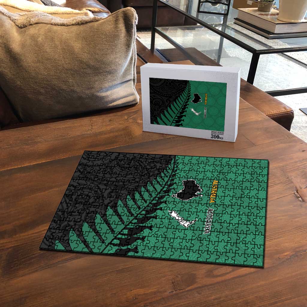 Australia New Zealand Rugby Puzzle Green Aboriginal Wallabies and Maori Black Fern - Polynesian Pride