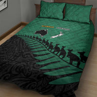 Australia New Zealand Rugby Quilt Bed Set Green Aboriginal Wallabies and Maori Black Fern - Polynesian Pride