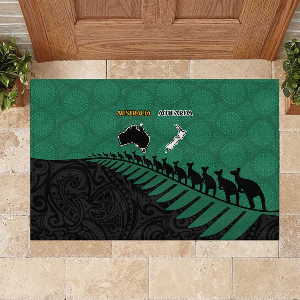 Australia New Zealand Rugby Rubber Doormat Green Aboriginal Wallabies and Maori Black Fern - Polynesian Pride