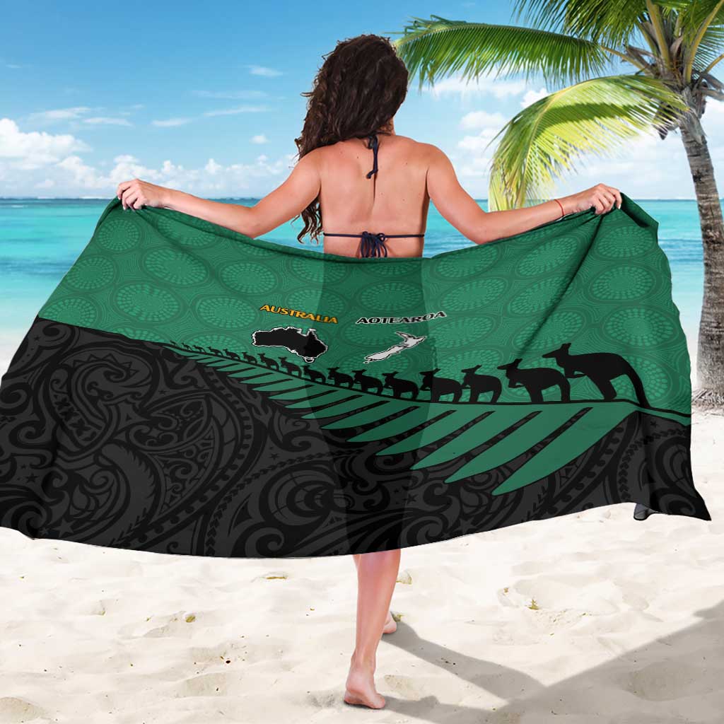 Australia New Zealand Rugby Sarong Green Aboriginal Wallabies and Maori Black Fern - Polynesian Pride