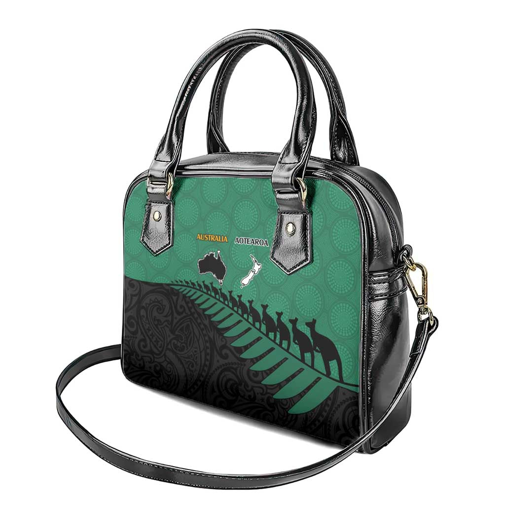 Australia New Zealand Rugby Shoulder Handbag Green Aboriginal Wallabies and Maori Black Fern - Polynesian Pride