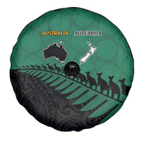 Australia New Zealand Rugby Spare Tire Cover Green Aboriginal Wallabies and Maori Black Fern - Polynesian Pride